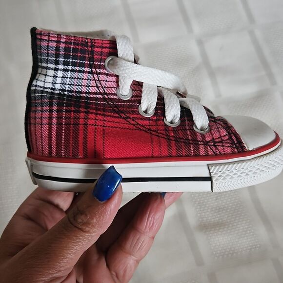 Converse Kids' All-Star Red Plaid High-Top Sneakers - Picture 12 of 16